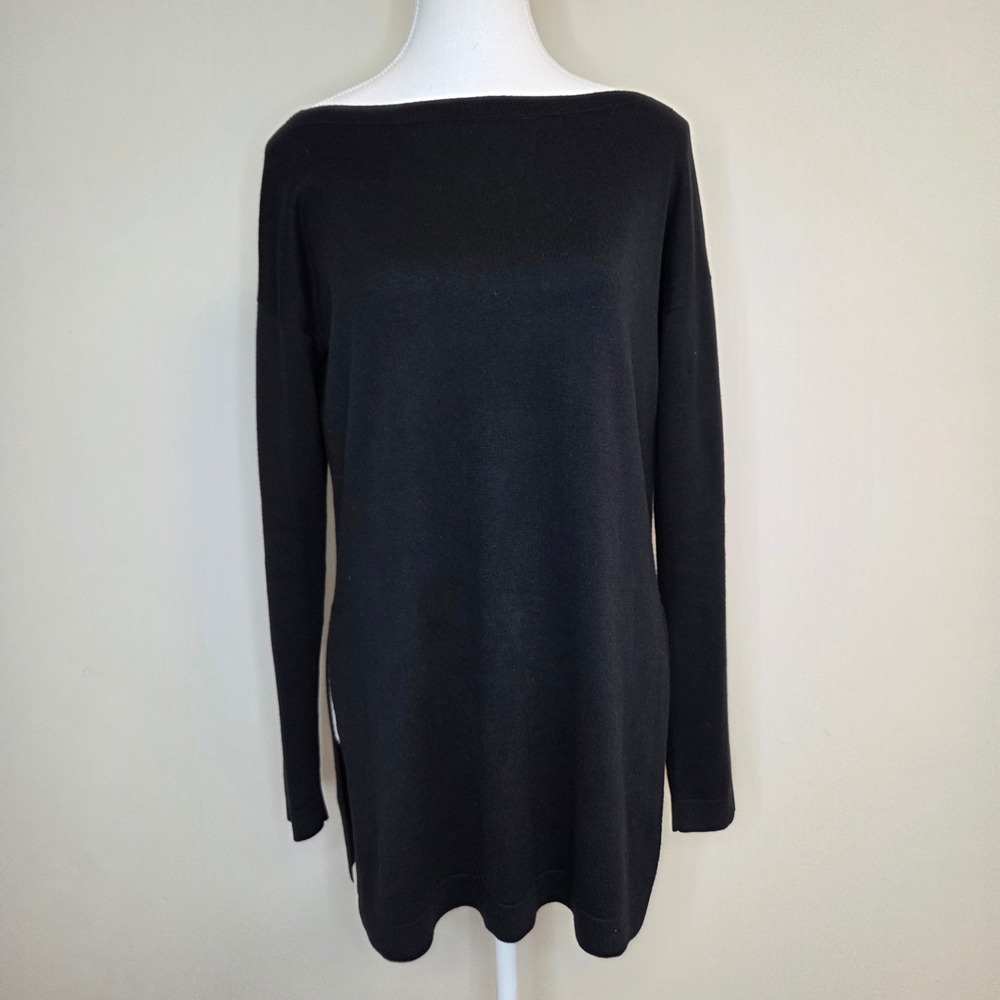 Peruvian Connection Womens Black Boatneck Tunic Sweater Side Slits Size S‎ Peru